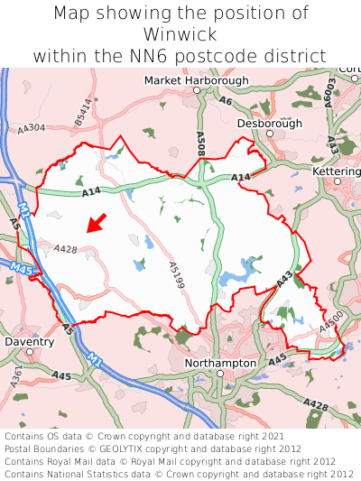 Map showing location of Winwick within NN6