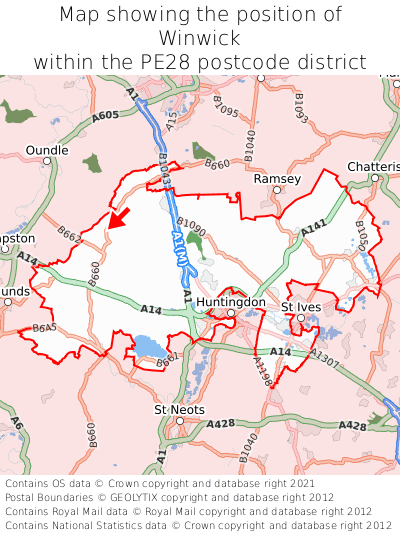 Map showing location of Winwick within PE28
