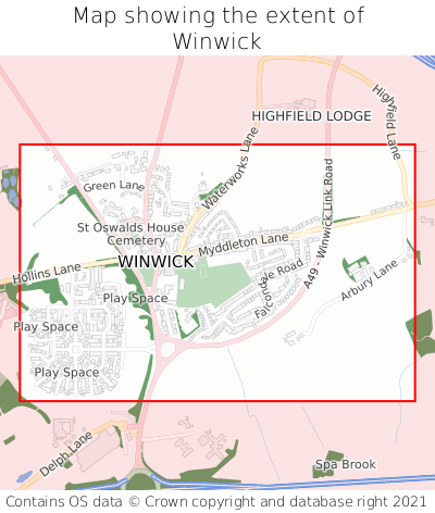 Map showing extent of Winwick as bounding box