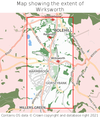 Map showing extent of Wirksworth as bounding box
