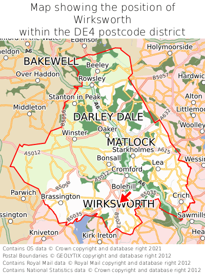 Map showing location of Wirksworth within DE4