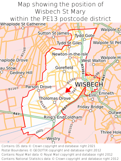 Map showing location of Wisbech St Mary within PE13