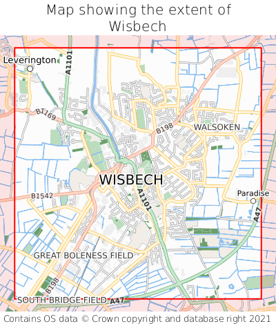 Map showing extent of Wisbech as bounding box