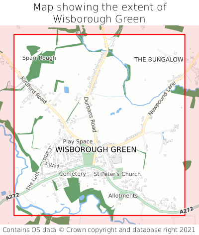 Map showing extent of Wisborough Green as bounding box