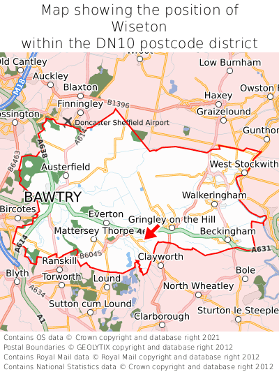 Map showing location of Wiseton within DN10