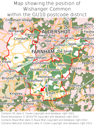 Map showing location of Wishanger Common within GU10