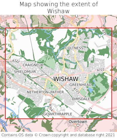 Map showing extent of Wishaw as bounding box