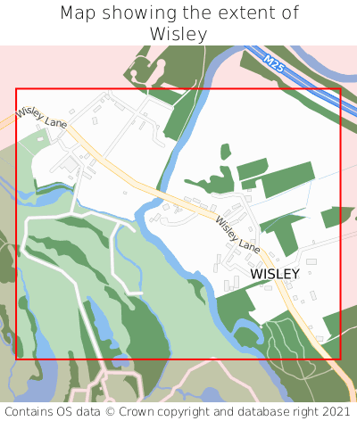 Map showing extent of Wisley as bounding box