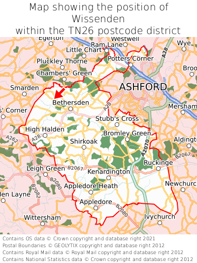 Map showing location of Wissenden within TN26