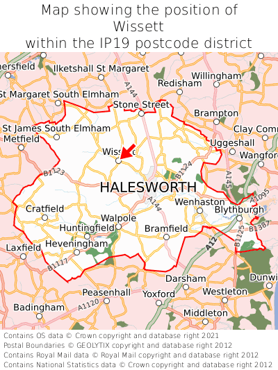 Map showing location of Wissett within IP19