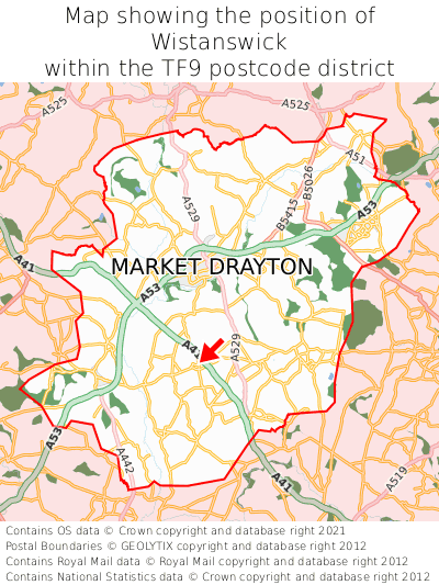 Map showing location of Wistanswick within TF9