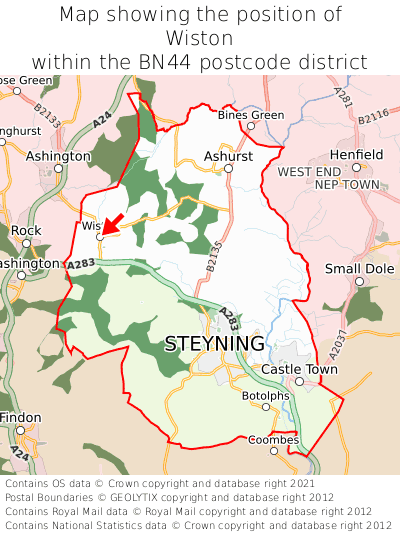 Map showing location of Wiston within BN44