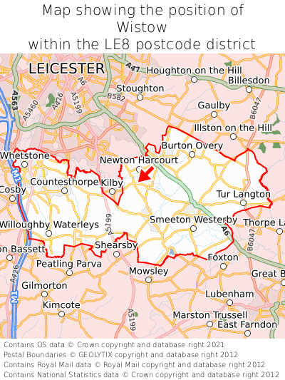 Map showing location of Wistow within LE8