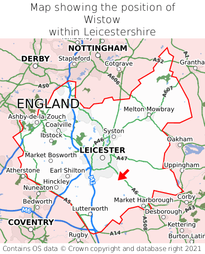 Map showing location of Wistow within Leicestershire