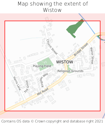 Map showing extent of Wistow as bounding box