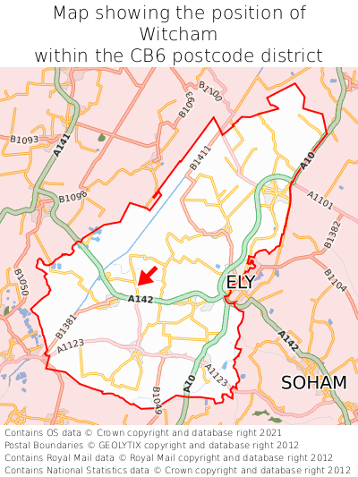Map showing location of Witcham within CB6