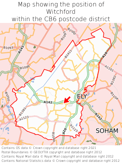 Map showing location of Witchford within CB6