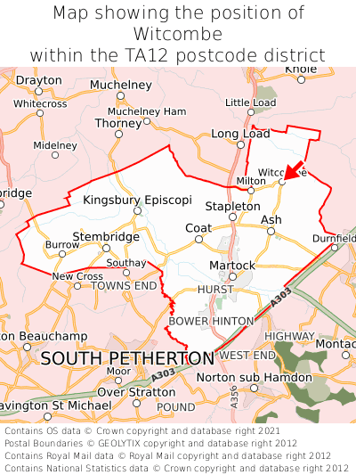 Map showing location of Witcombe within TA12