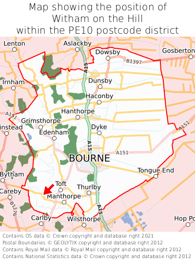 Map showing location of Witham on the Hill within PE10
