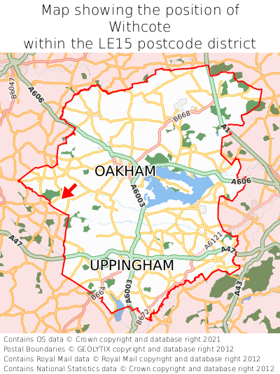 Map showing location of Withcote within LE15