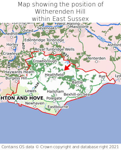 Map showing location of Witherenden Hill within East Sussex