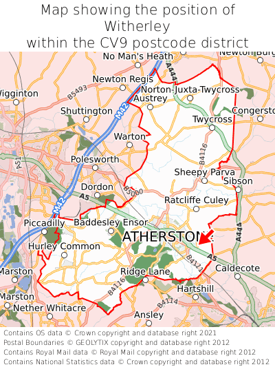 Map showing location of Witherley within CV9