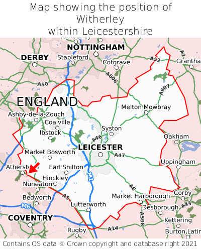 Map showing location of Witherley within Leicestershire