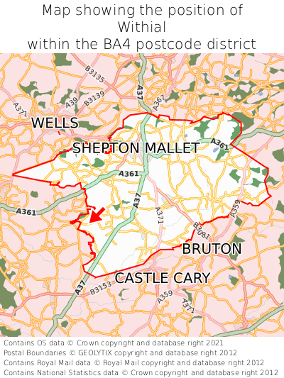 Map showing location of Withial within BA4