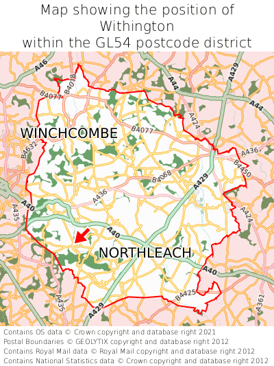 Map showing location of Withington within GL54