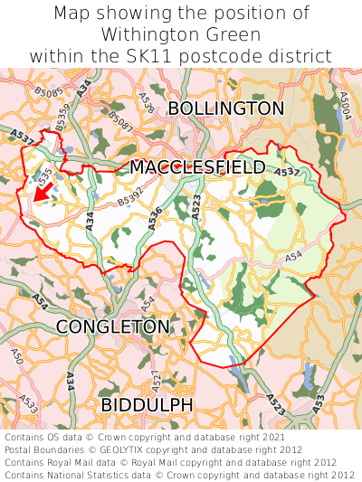 Map showing location of Withington Green within SK11