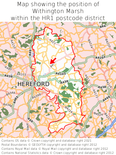 Map showing location of Withington Marsh within HR1