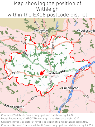 Map showing location of Withleigh within EX16