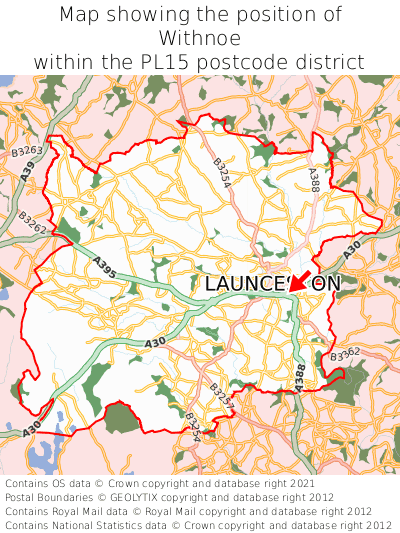Map showing location of Withnoe within PL15