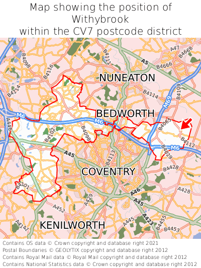 Map showing location of Withybrook within CV7