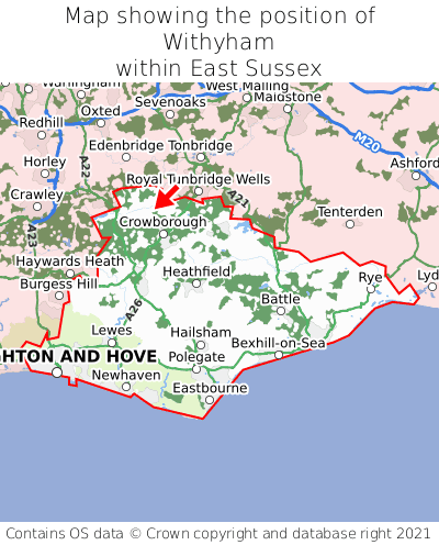 Map showing location of Withyham within East Sussex