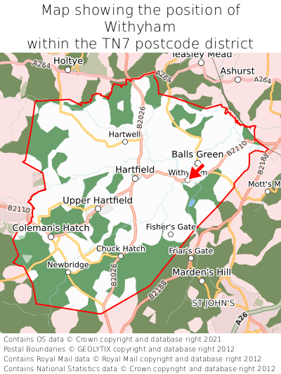 Map showing location of Withyham within TN7