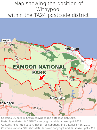 Map showing location of Withypool within TA24