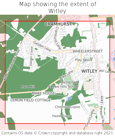 Map showing extent of Witley as bounding box