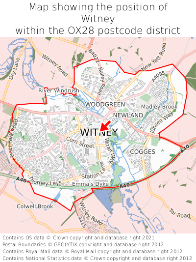 Map showing location of Witney within OX28