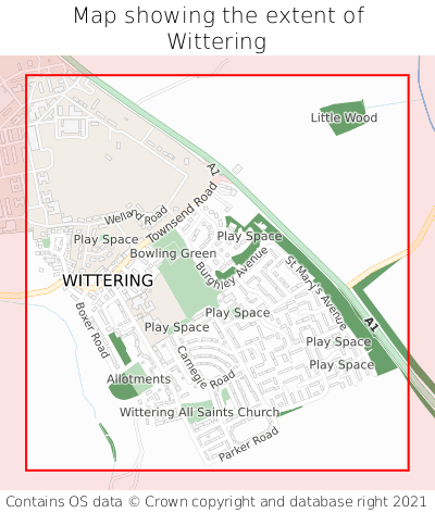 Map showing extent of Wittering as bounding box