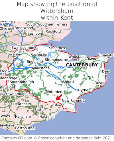 Map showing location of Wittersham within Kent