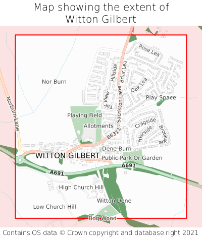 Map showing extent of Witton Gilbert as bounding box