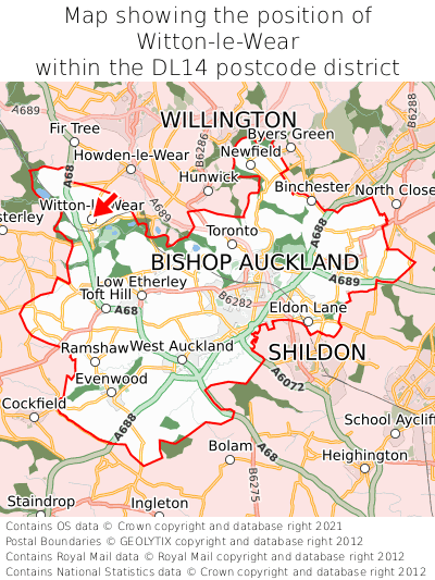 Map showing location of Witton-le-Wear within DL14