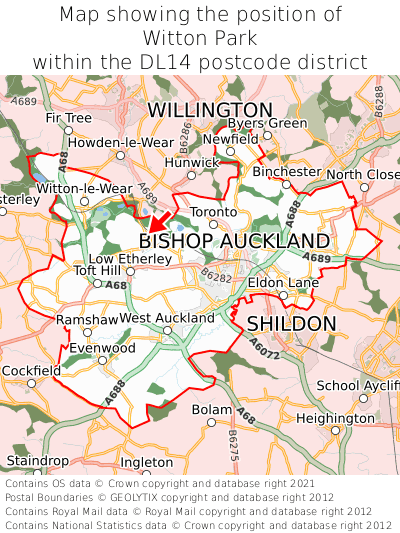 Map showing location of Witton Park within DL14