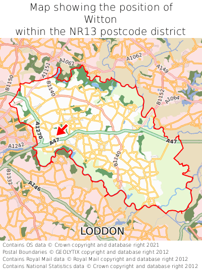 Map showing location of Witton within NR13