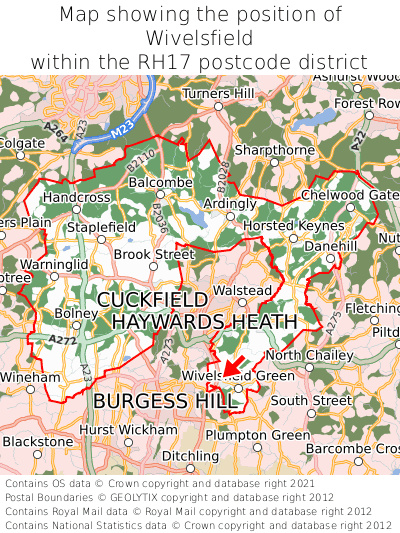 Map showing location of Wivelsfield within RH17