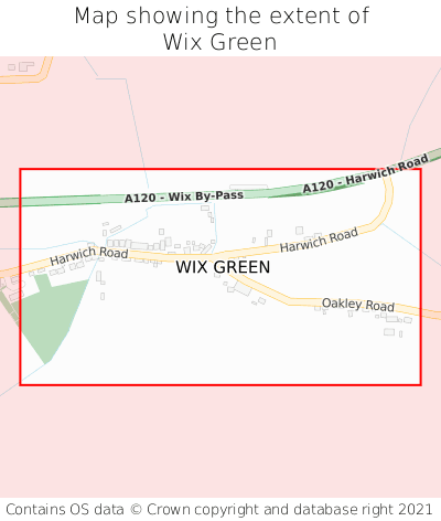 Map showing extent of Wix Green as bounding box