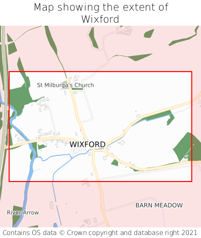 Map showing extent of Wixford as bounding box