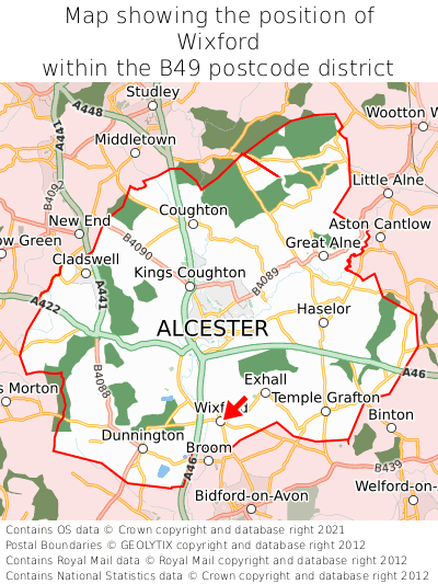 Map showing location of Wixford within B49