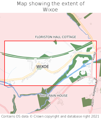 Map showing extent of Wixoe as bounding box